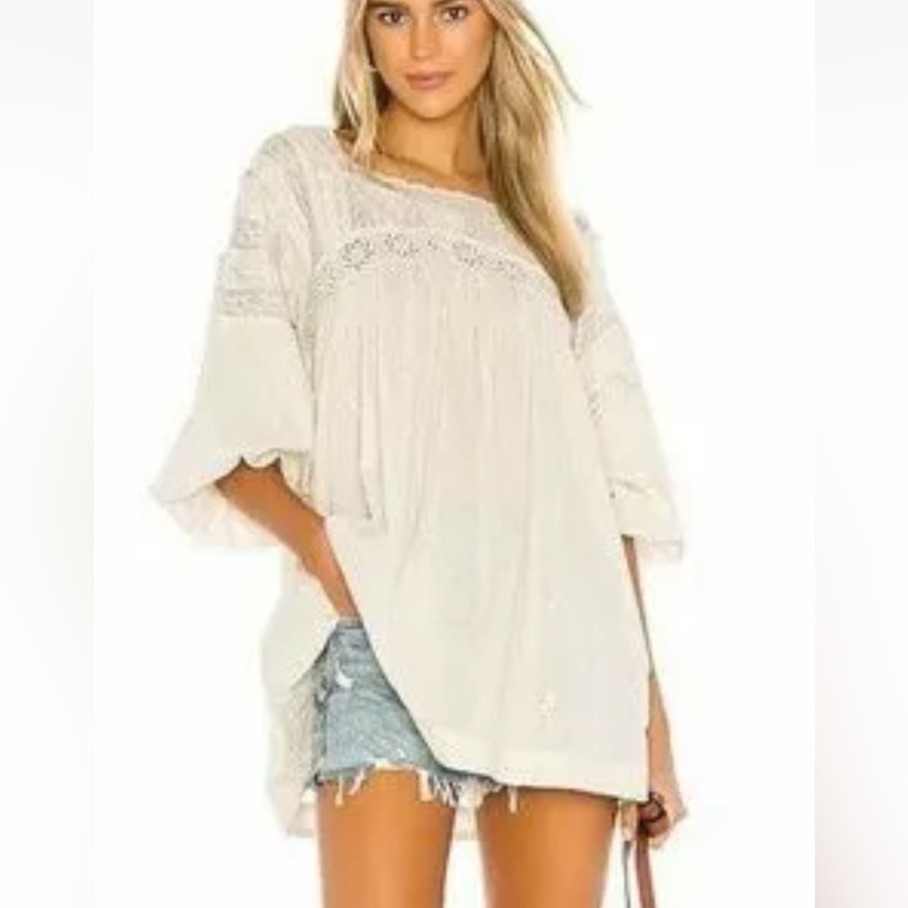 Free People Azalea Lace Boho Tunic in Mineral Size Small